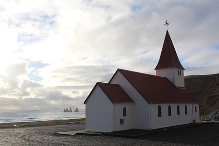 Island, kostol, dom uctievanie, Sky, more, modrá