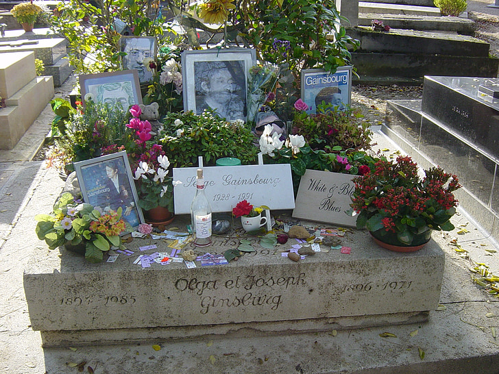 tombe de serge gainsbourg, cimetière du Montparnasse, Paris, France, vrai nom Lucien ginsburg, auteur-compositeur-interprète, scénariste