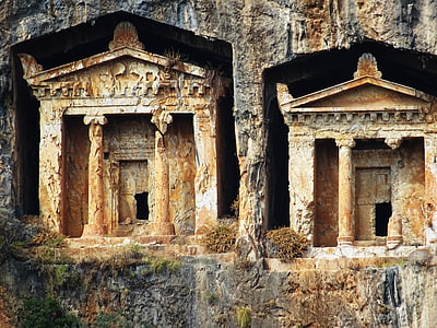 rock tombs, turkey, dalyan, historically, history, architecture, old ruin