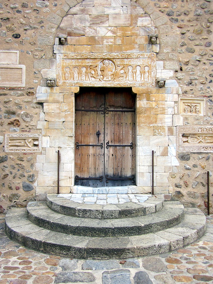 Saint-génis-des-fontaines, Portal, Ościeżnica, Opactwo, średniowieczny, benedyktynów, Pyrénées-orientales