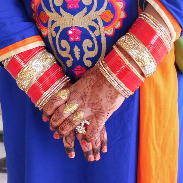 Indien, händer, smycken, mänskliga kroppsdel, bröllop, midsection, endast vuxna