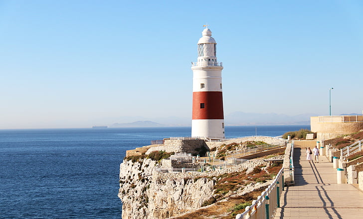 gibraltar, lighthouse, europa point lighthouse, travel, sea, coastline, famous Place