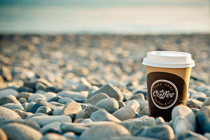 more, kava, jutro, doručak, plaža, kamenje, dobro jutro
