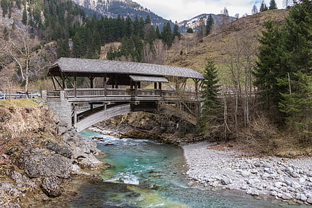Ostrach bridge, Most, Ostrach, Bad hindelang, Horský potok, Horská rieka, Allgäu