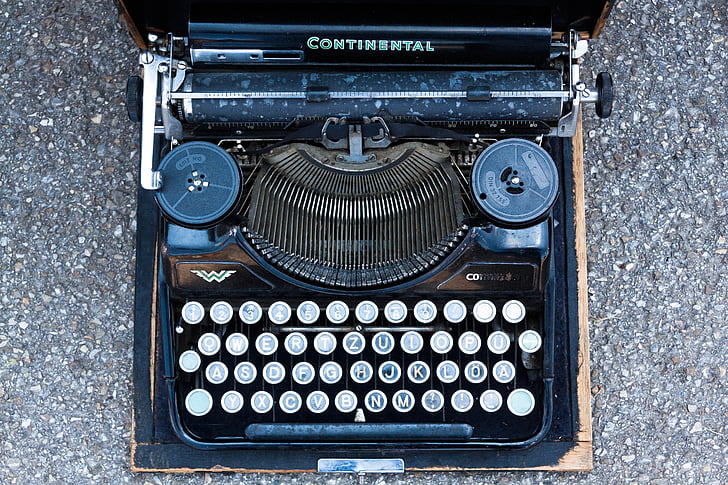 machine à écrire, machine à écrire de voyage, alphabet, lettres, antique, matériel, clavier