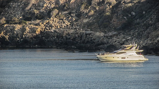 cyprus, konnos bay, yacht, leisure, relaxation, rocky coast