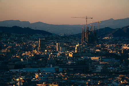 Βαρκελώνη, αρχιτεκτονικά, αρχιτεκτονική, τέχνη, αξιοθέατο, φόντο, μπλε