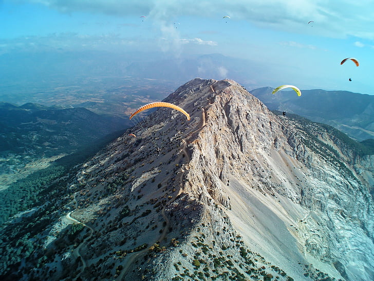 pegunungan, paralayang, paraglider, olahraga, terbang, penerbangan, langit