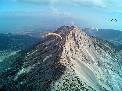 mountain range, paragliding, paraglider, sport, fly, flight, sky