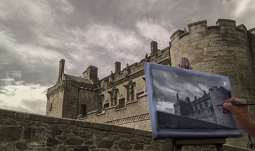 Château de Sterling, Château, Sky, nuages, chevalet, main, tirage au sort