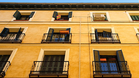 Madrid, edificio, arquitectura, histórico, fachada, ventana, exterior del edificio