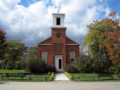 Vermont, Shelburne, budova, modlitebna, cihla, orientační bod, historické