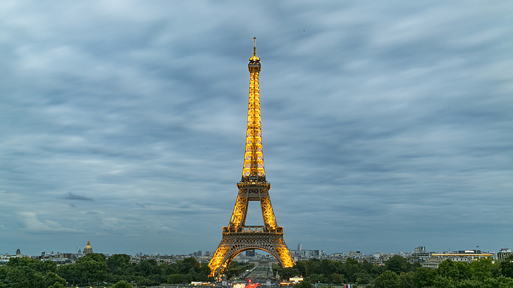 vaizdas naktį, Paryžius, Garsios vietos, Eifelio bokštas, bokštas, Paris - Prancūzija, Architektūra