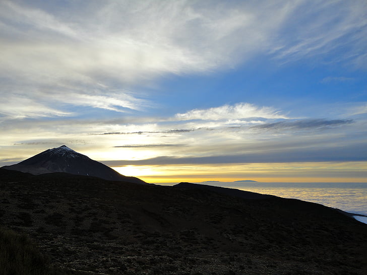 Teide, solnedgång, Sky, Teneriffa, landskap, naturen, Spanien