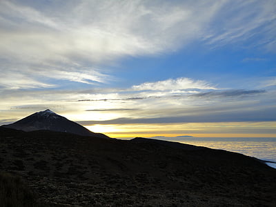 Teide, matahari terbenam, langit, Tenerife, pemandangan, alam, Spanyol