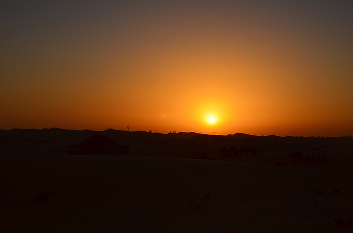 zonsondergang, woestijn, Abu dhabi
