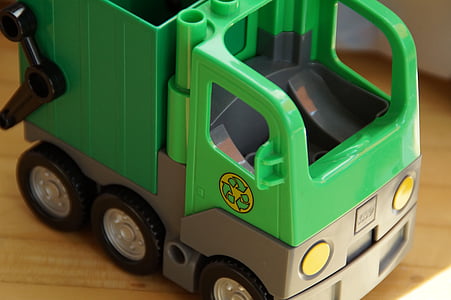 lego duplo, garbage disposal, vehicle, toy car, child, children, children's room
