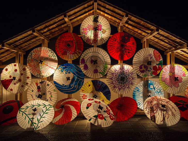 Japansk paraplyer, paraply, japansk stil, k, selskabet by, hot springs, Japan