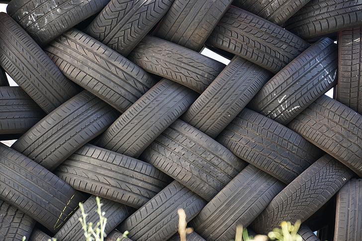 pneumàtics d'auto, negre, apilada, auto, fons
