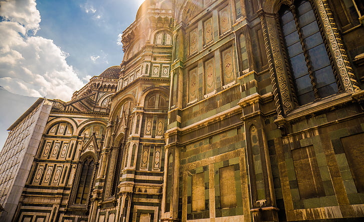 Firenze, Olaszország domo, székesegyház, építészet, felhők, történelmi, történelmi