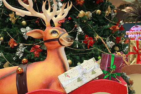 ziemeļbriežu, Ziemassvētki, apdare, koks, dāvanas, Ziemsvētki