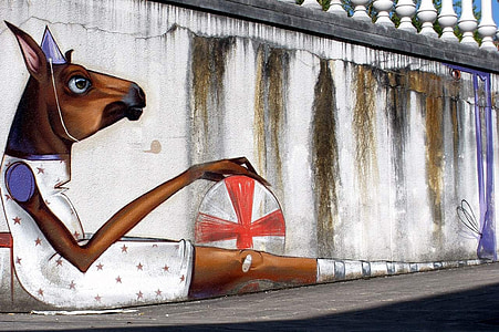 Graffiti, âne, cheval, Fantasy, peinture murale, peinture, oeuvre
