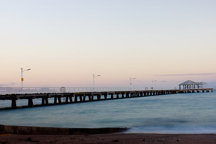 bridge, body, water, white, clouds, pier, dock