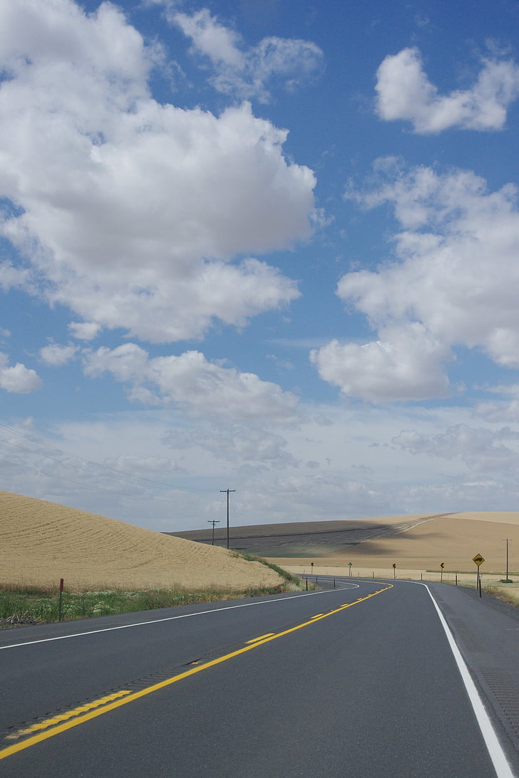 estrada, autoestrada, distância, futura, Horizon, paisagem, nuvens