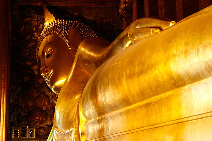 Buddha, gyllene, templet, Wat po, Bangkok, Tha, Thailand