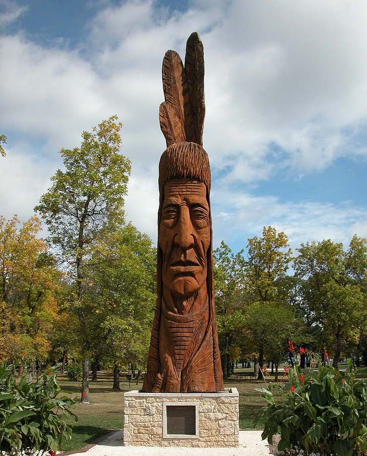 spel, indiska, är bohrene, monumentet, resning, Kanada, Winnipegsjön