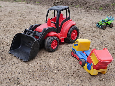 juguetes, tractor, plástico, juguete, arena, chico, construcción