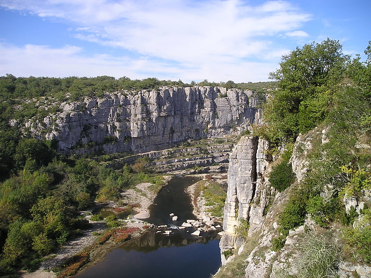 Ardèche, ущелье, скалолазание, Река, рок