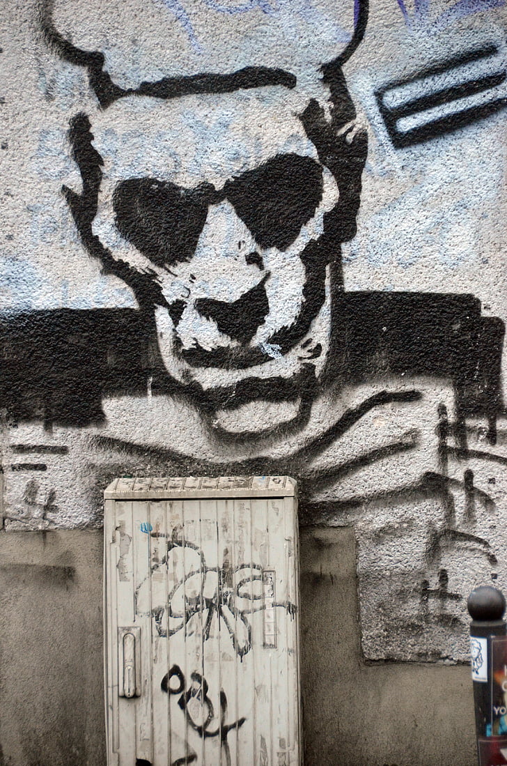 grafiti, Menas, Grunge, gatvės menas, dizainas, kaukolė ir sukryžiuoti kaulai, sienų tapyba