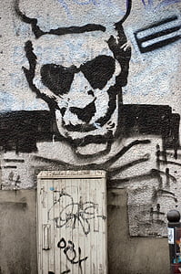 graffiti, Art, grunge, art urbà, disseny, crani amb ossos creuats, pintura mural