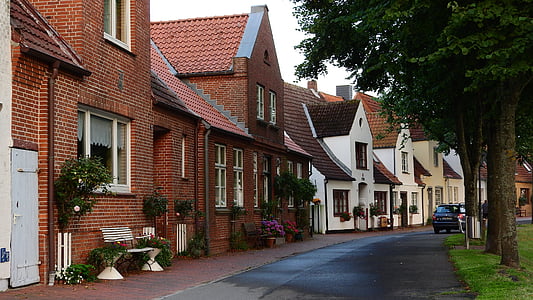 ストリート, 住宅, れんが造りの家, 北ドイツ, 市, 歴史, アーキテクチャ