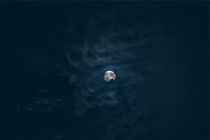 silueta, budova, plné, mesiac, noc, Sky, tmavé