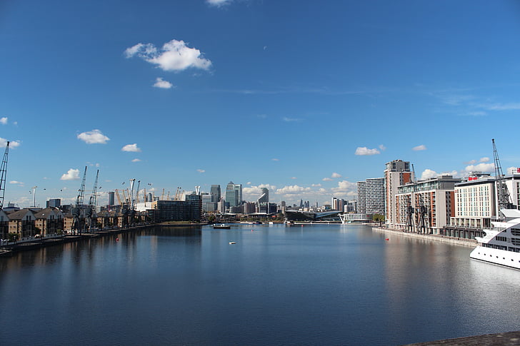 London, skyline, vand, City, skyskrabere, port, Storbritannien