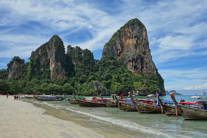 Thaïlande, Railay, plage, Tropical, paradis, mer, bateau nautique