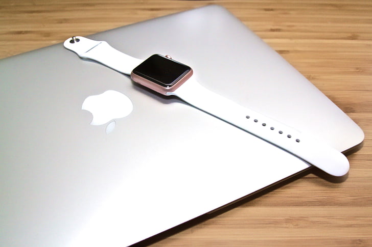 macbook, แล็ปท็อป, แอปเปิ้ล, สมาร์ท, นาฬิกา, โต๊ะเขียนหนังสือ, เทคโนโลยี
