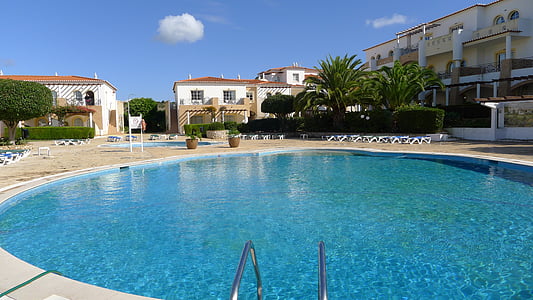 swimming pool, mākonis, Algarve, ūdens, poolside, tūristu kūrorts, māja