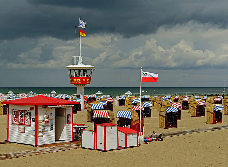 pláž, Travemünde, kluby, Strážná věž, plaveckou šampionkou, pláž rescue, vítr