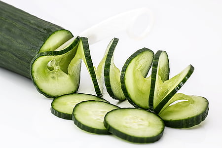 agurk, mad, frisk, grøn, sund, skiver, spiral