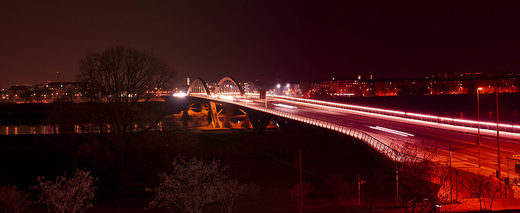 waldschlößchenbrücke, Dresden, nat, aften, Elben, nattevisning, lys