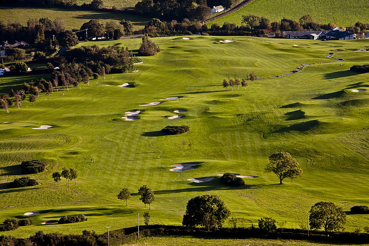 Lapangan Golf, Glen Downs, Wicklow, Irlandia, alam Irlandia, alam, pemandangan