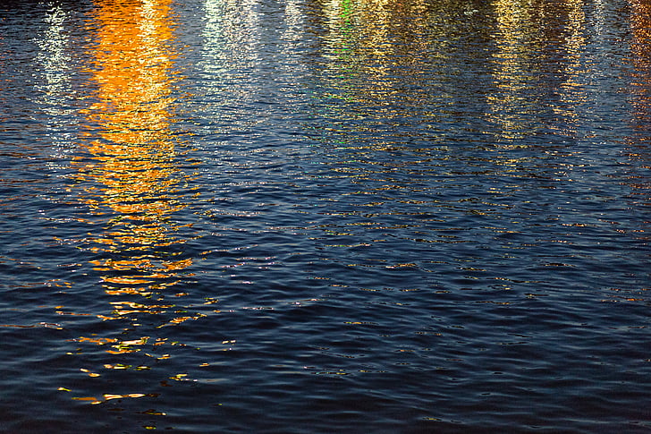 golden, golden hour, reflection, ripples, sunset, water
