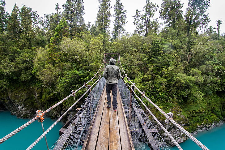 brug, trekking, Nieuw-Zeeland, Hokitika gorge, natuur, water, blauw