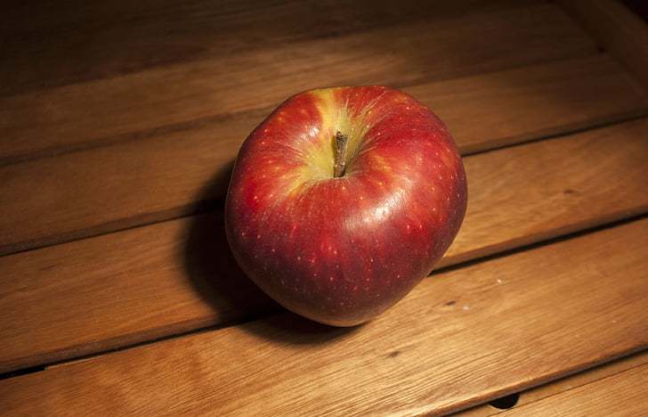 Apple, röd, trä, frukt, rött äpple, mat, naturen