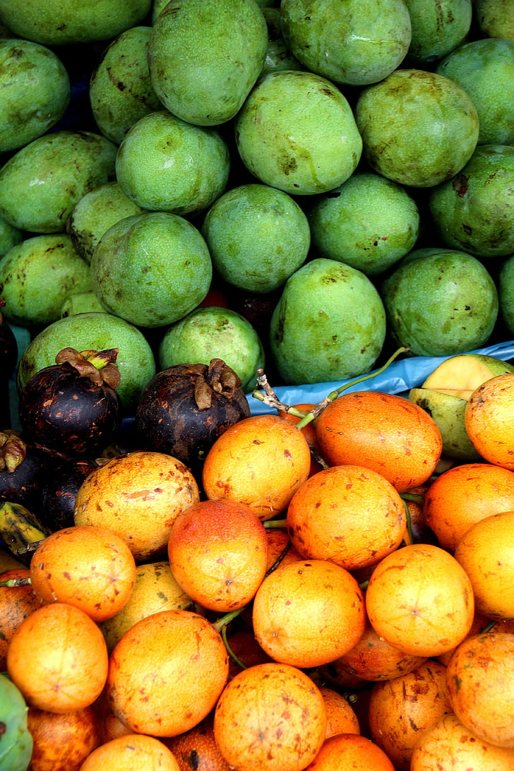 Бали, зелен плод, жълти плодове, екзотични плодове, цветни