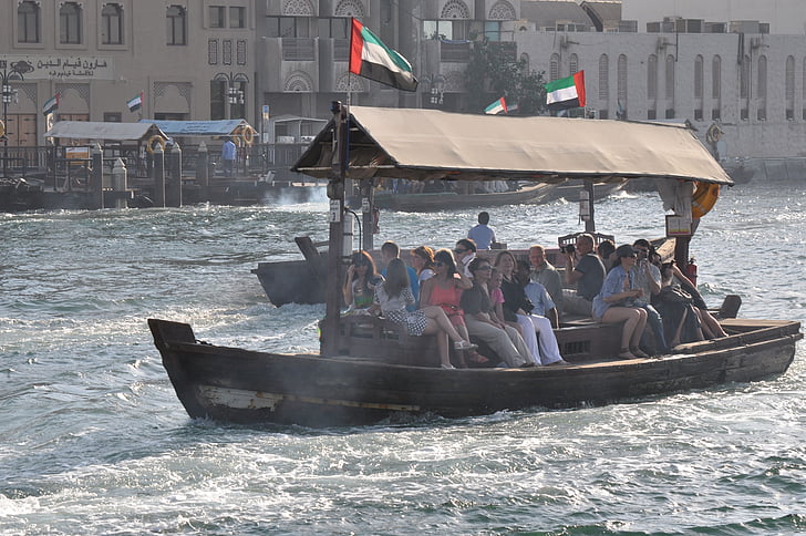 Dubai, Ferry, Harbor, ville, eau, bateau, bateau