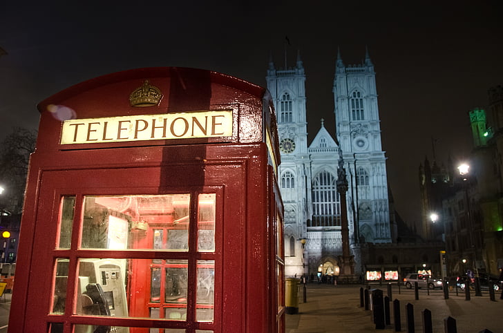 vermelho, cabine telefônica, Londres, Inglaterra, telefone, telefone, caixa